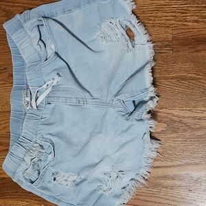 YMI Dreamy Light Blue Frayed Jean Shorts